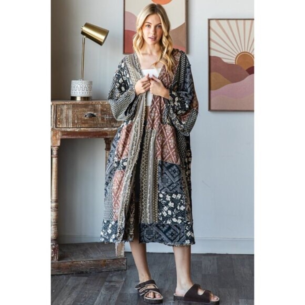 Oli & Hali Washed Mix Media Open Front Pocket Cardigan NEW Size Large - Picture 2 of 10